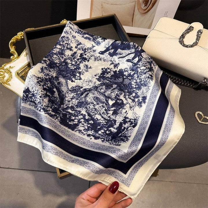 Sheer Trend - Fashion Print Square Scarf: BLUE