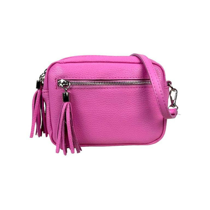 Leather shoulder bag with fringes: Toupe