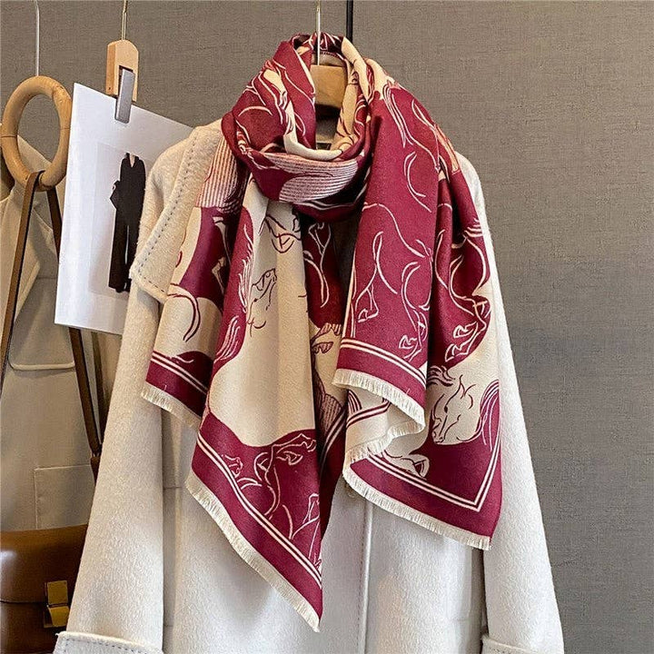 Sheer Trend - Fashion Print Fringed Scarf: BLUE