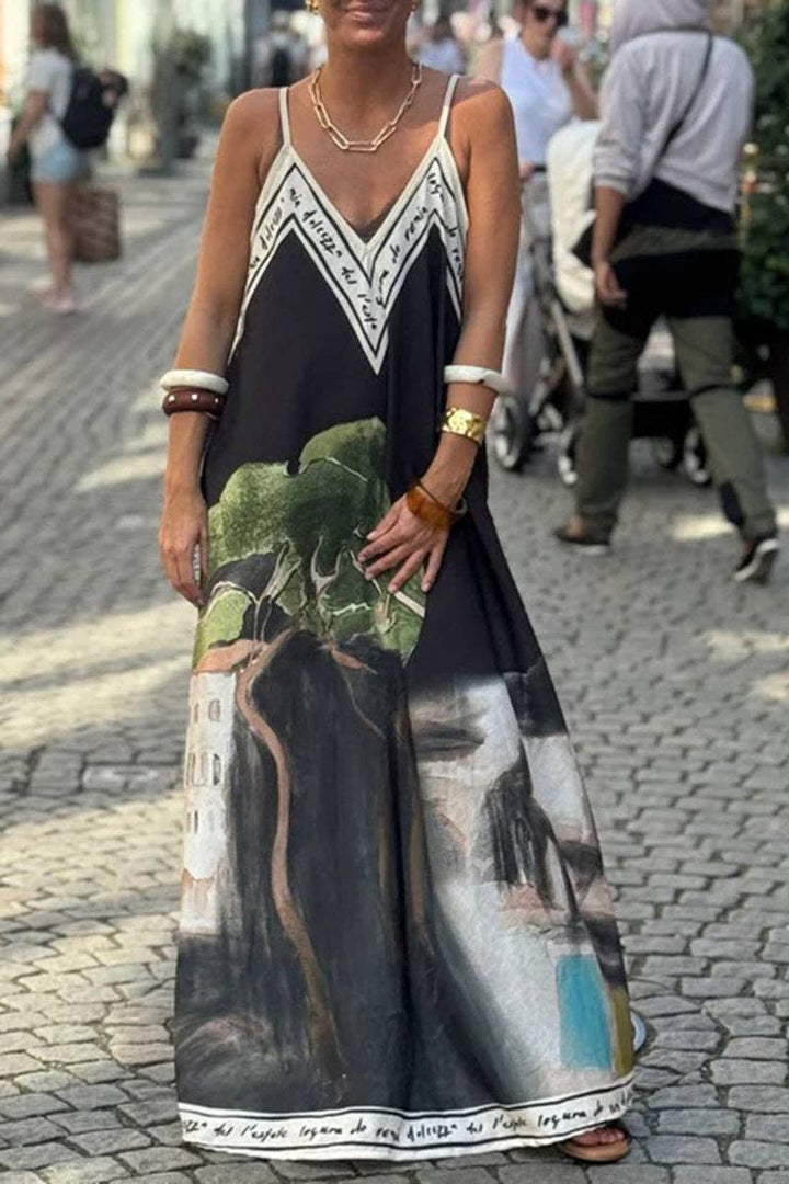 Print Maxi Dress: BLACK / S