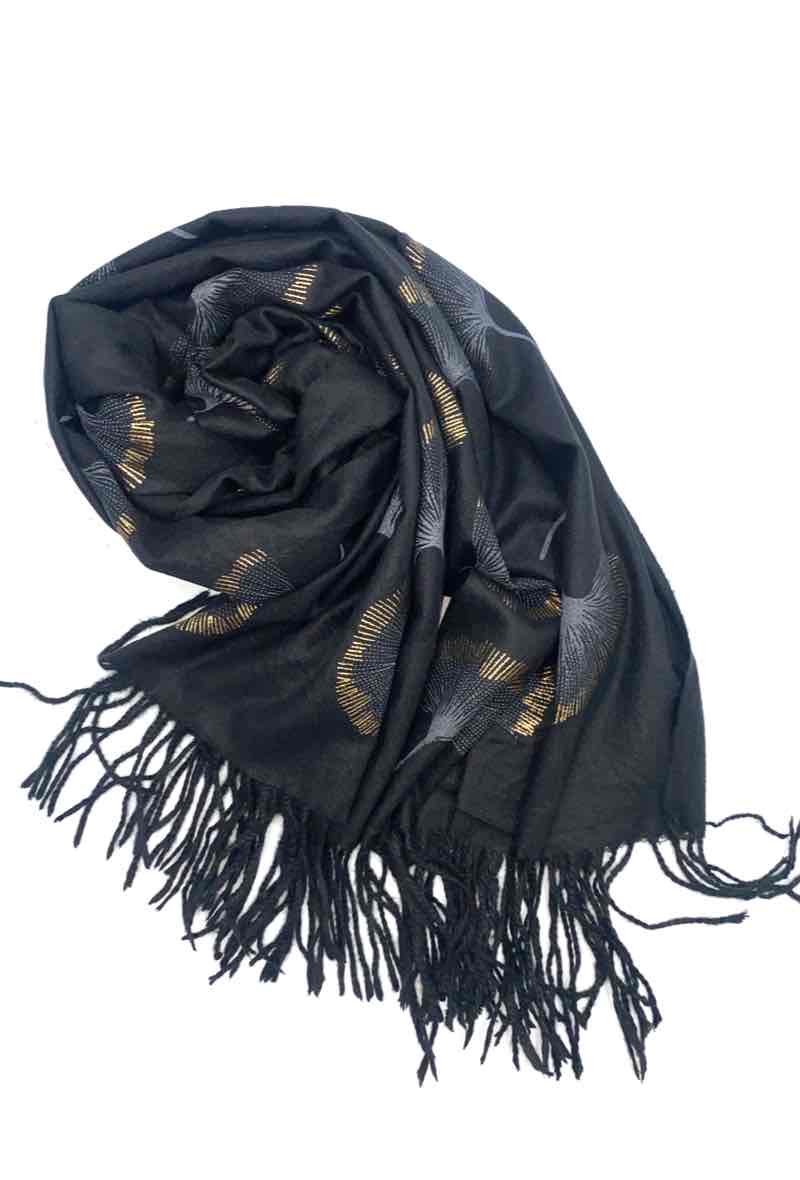Gingko Leaf Pattern Soft Scarf: Ecru