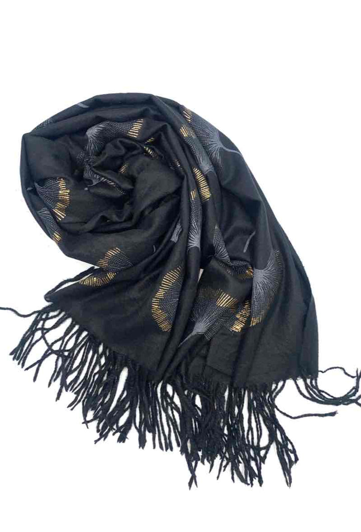 Gingko Leaf Pattern Soft Scarf: White