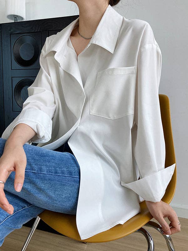 Buttoned Back Blouses: WHITE / L