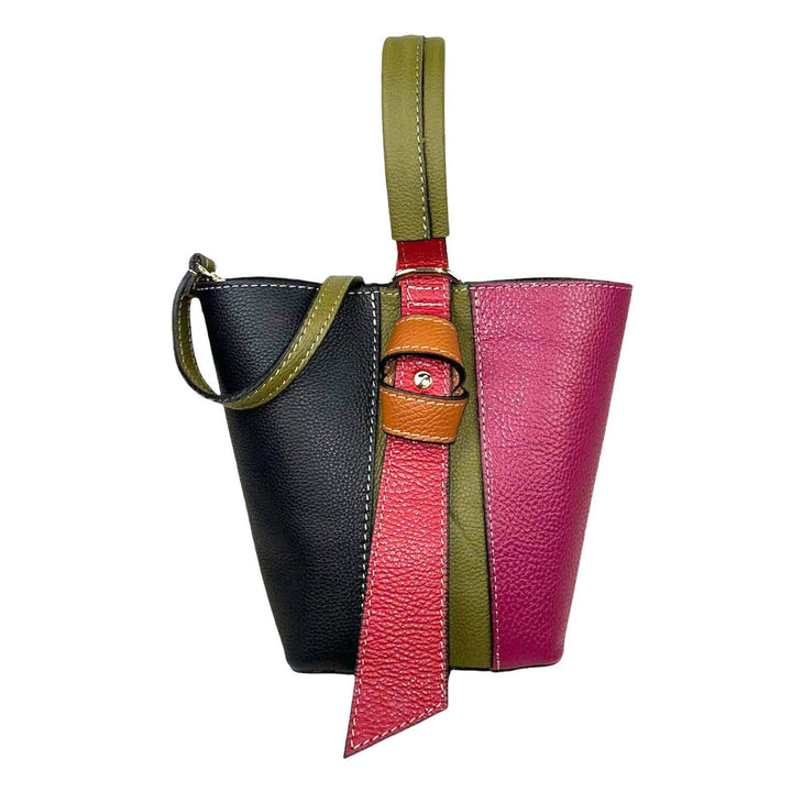 Multicolor Leather Bag: Olive Green