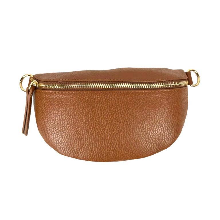 Italian Leather Waist Bag with Zipper: Bottle Green