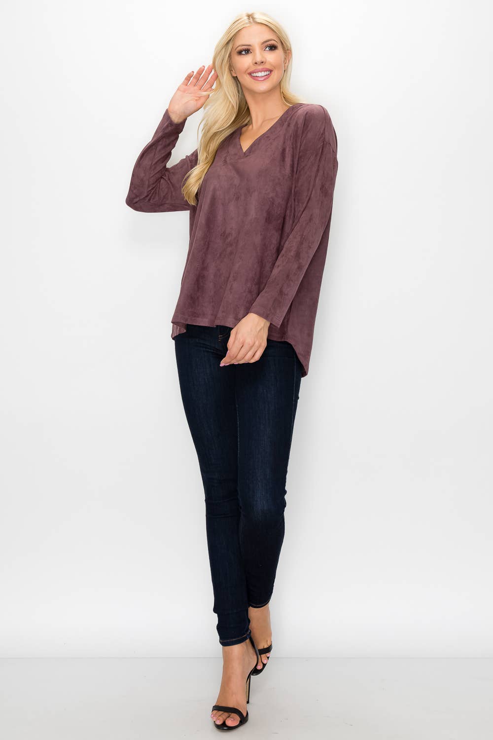 Andrea Stretch Suede Top: BLACK / L / A5415