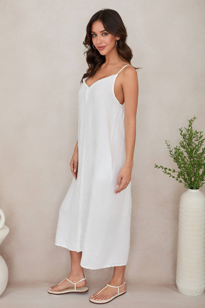 RAW EDGE MAXI DRESS: White / S