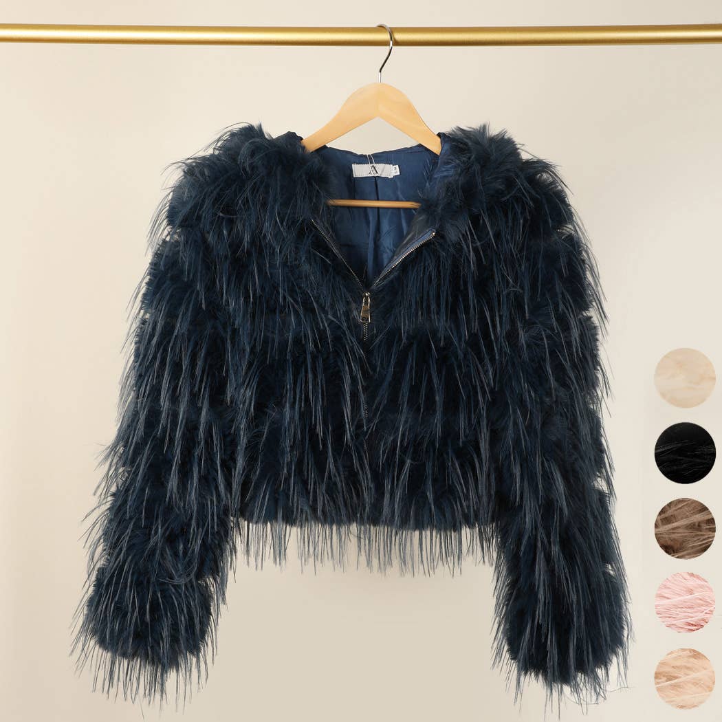 Faux Fur  ZIP JKT: Taupe / S/M