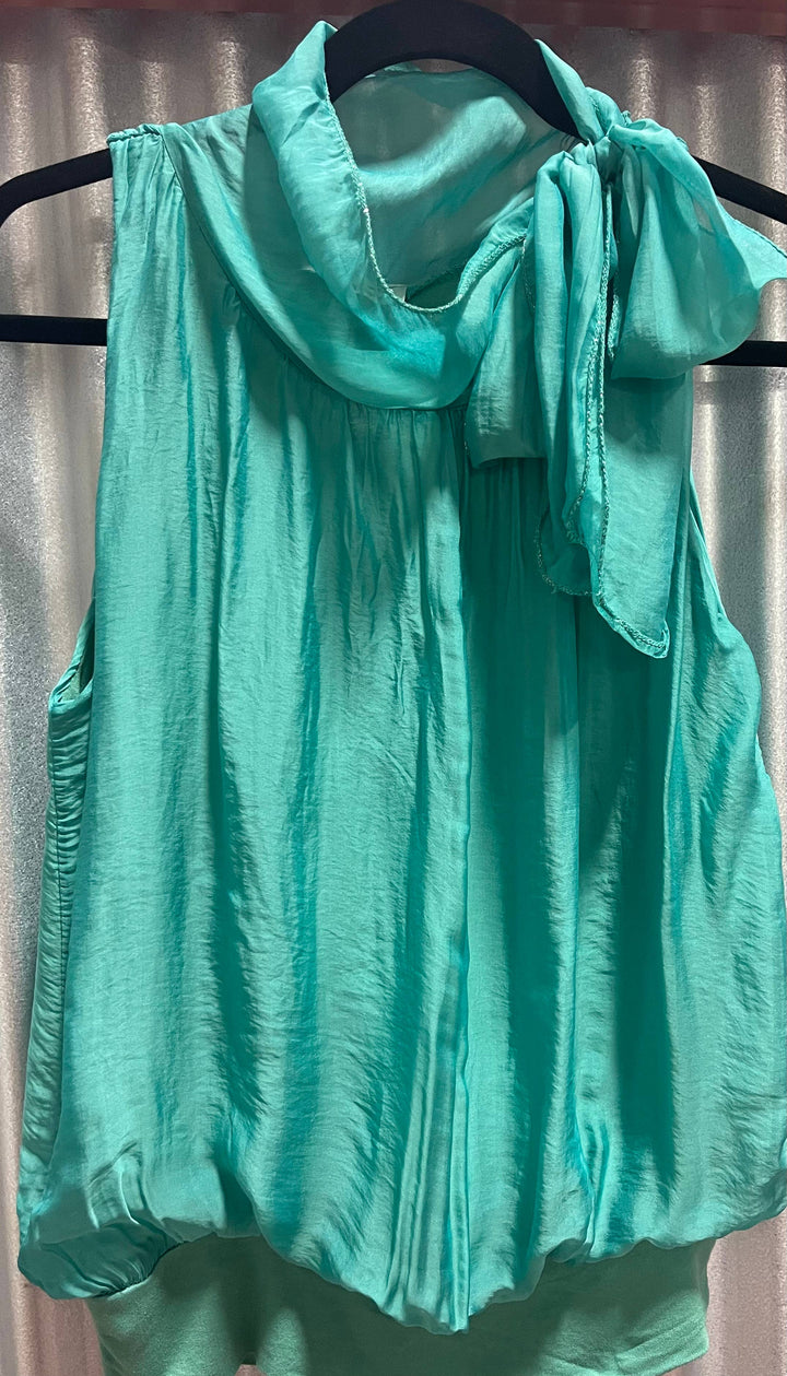 Silk Tie Neck Top: Sage
