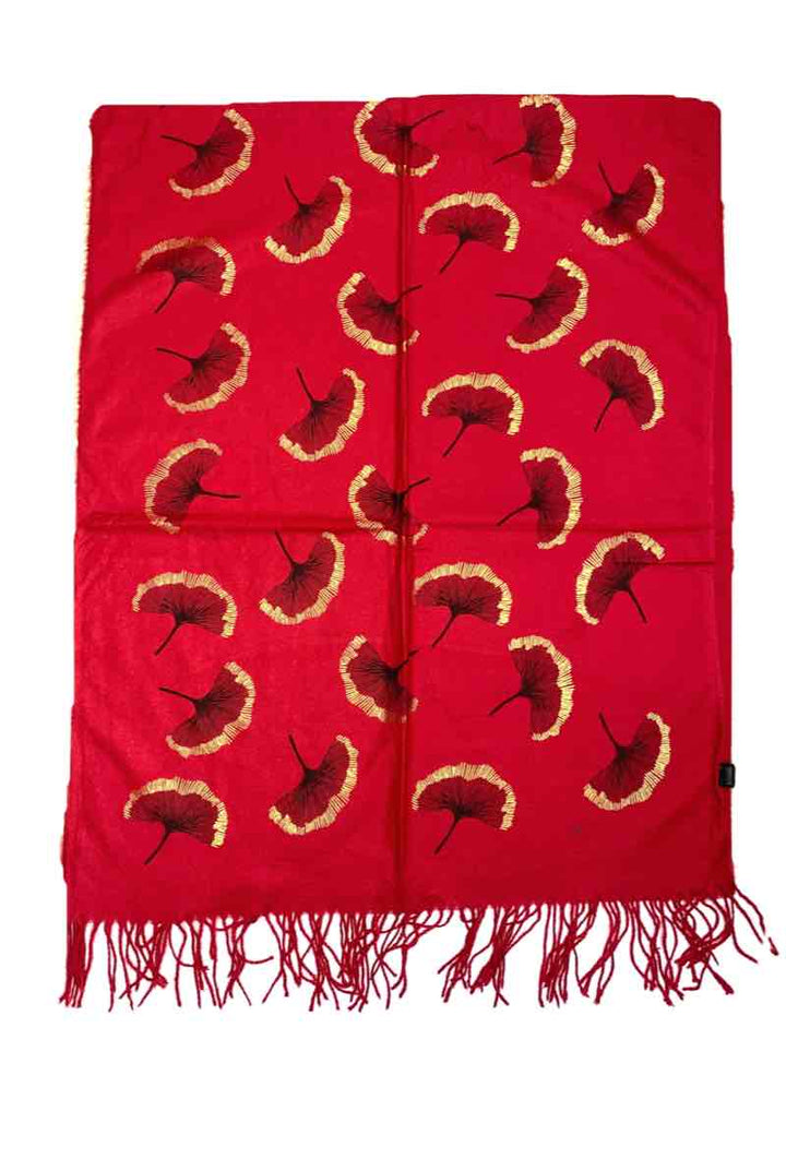 Gingko Leaf Pattern Soft Scarf: Black
