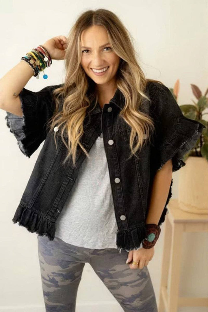 Frayed Denim Jacket: BLUE / L