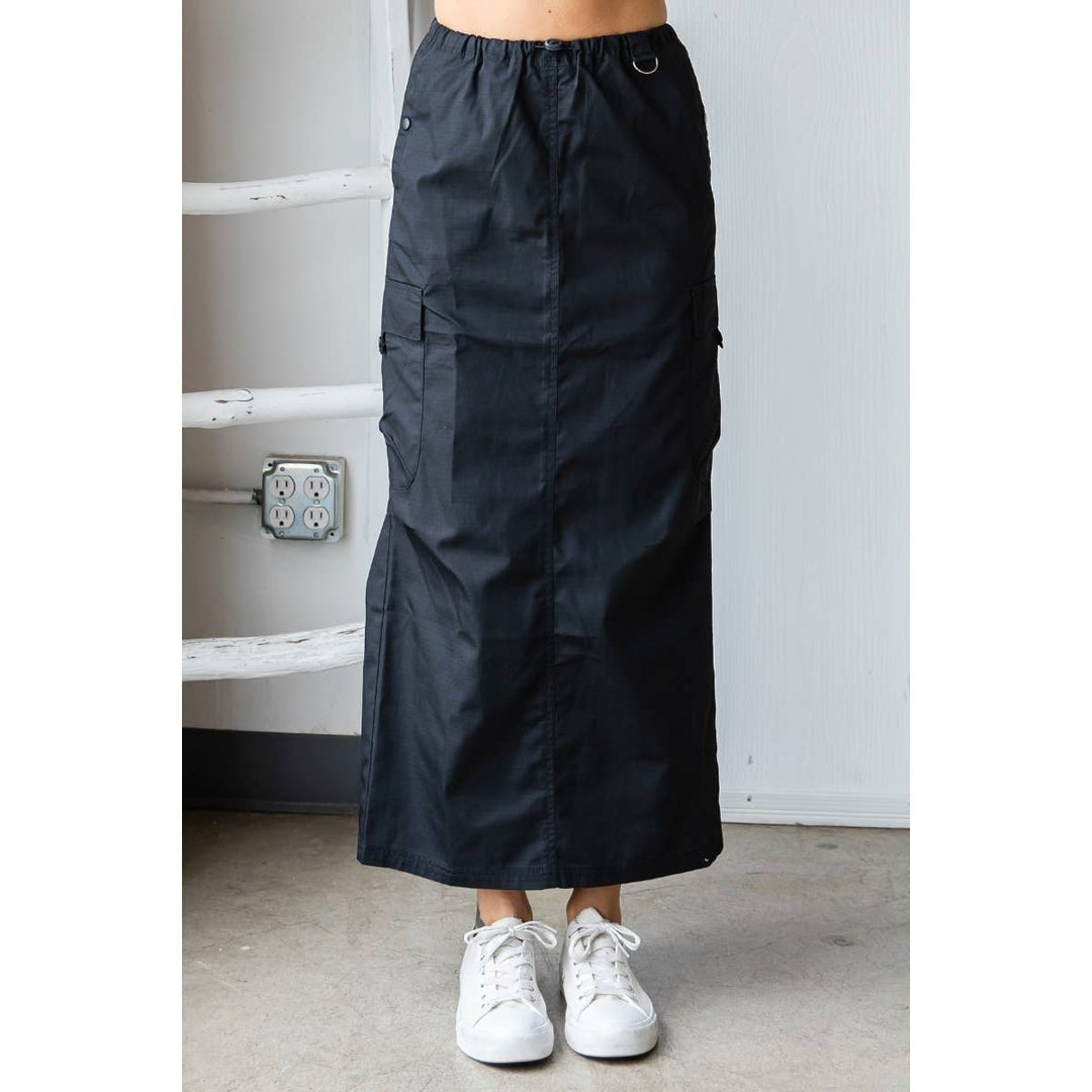 Parachute Cargo Long Skirt: Black / M