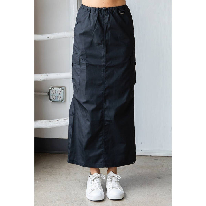 Parachute Cargo Long Skirt: Black / S