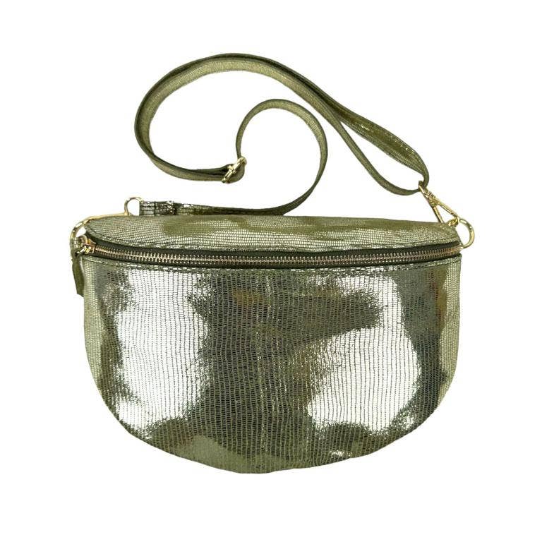 Italian Leather Waist Bag Large: Silver
