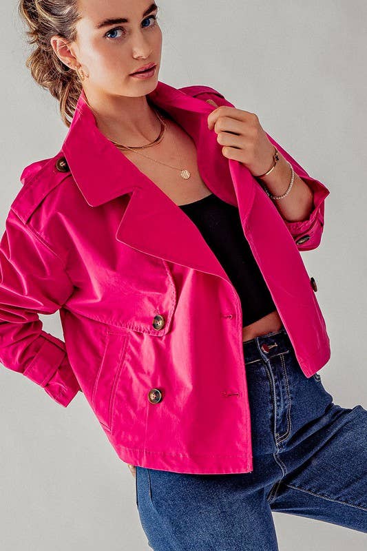 DOUBLE BREASTED CROPPED JACKET: CAMEL
