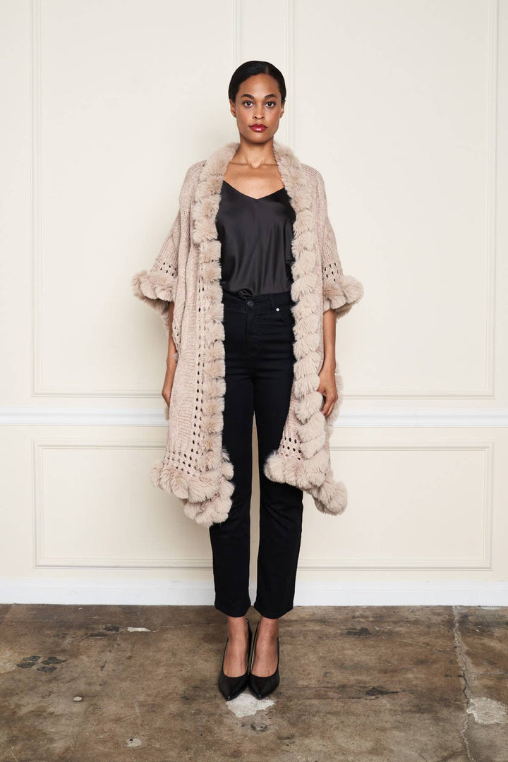 Faux Fur Trim Wrap: Wine
