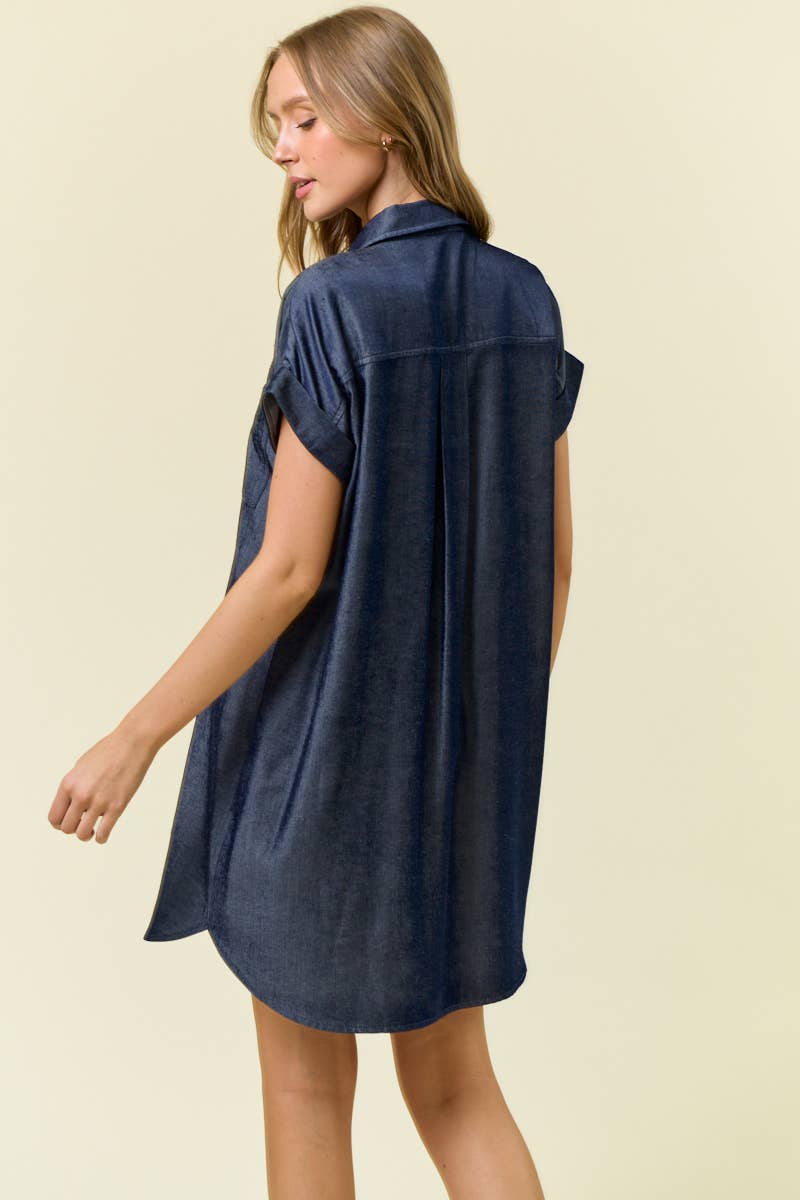 Doe and Rae - STAR STUDDED TENCEL SHIRT DRESS - 28102D: INDIGO / L