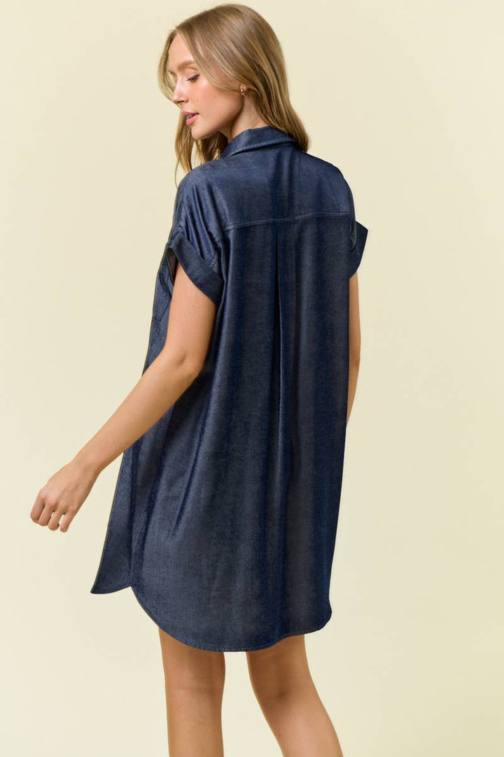 Doe and Rae - STAR STUDDED TENCEL SHIRT DRESS - 28102D: INDIGO / S