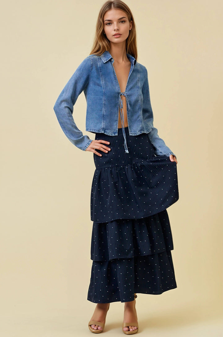 DENIM TIE FRONT TOP - 45453T:/ M