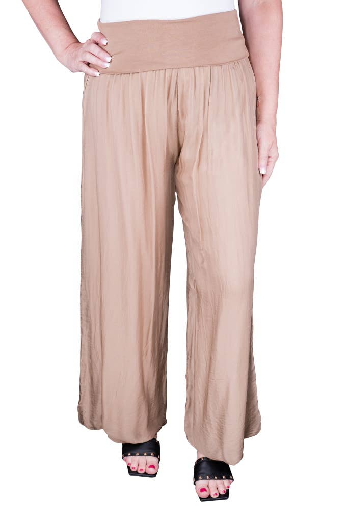 Foldover Waist Silk Pant (PL203):Espresso