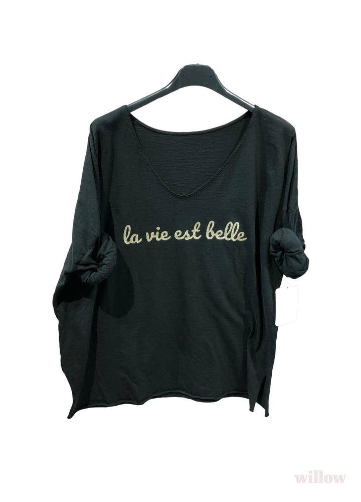 “Life is beautiful” cotton t-shirt: Camel
