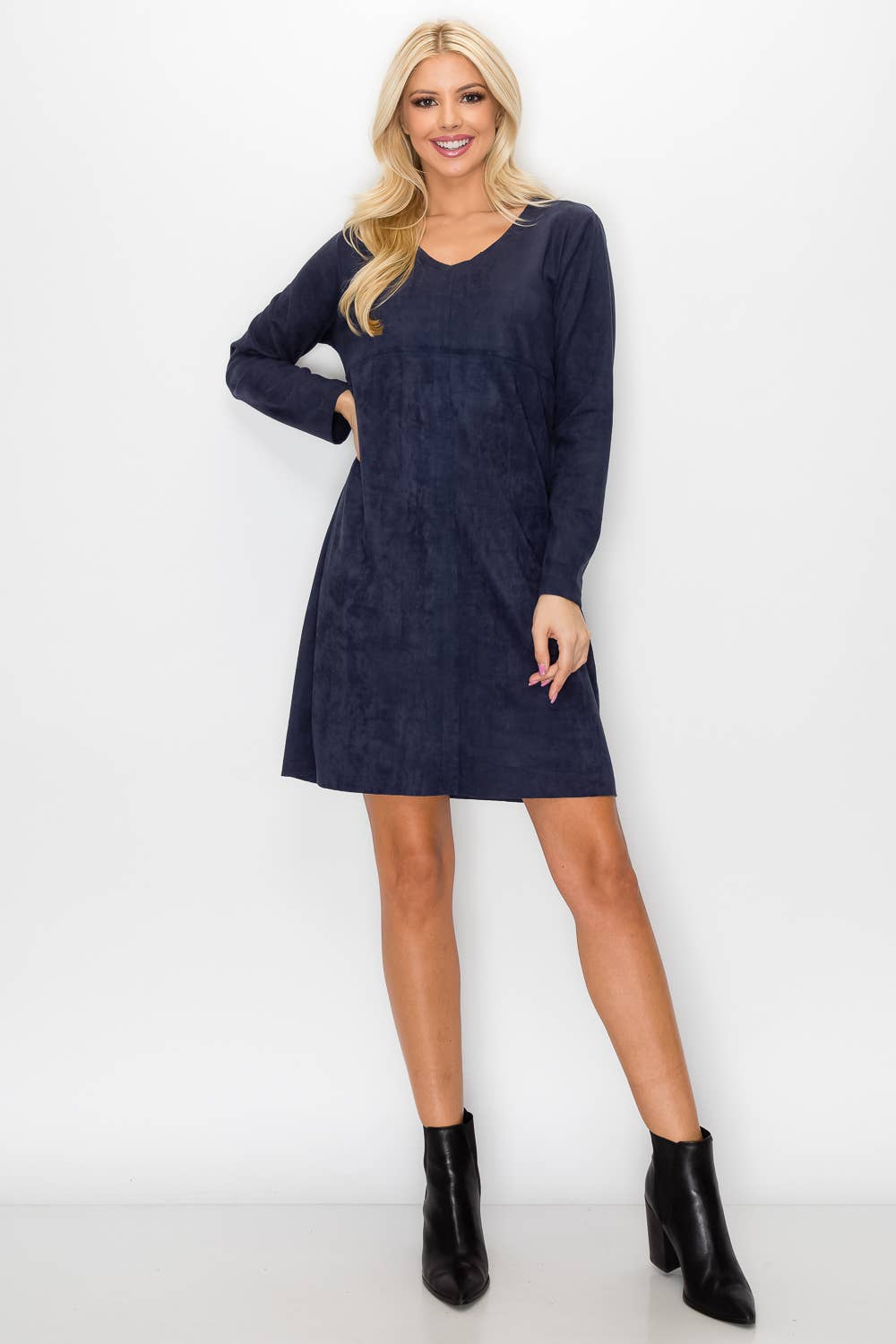 Aurora V-Neck Suede Dress: KHAKI / XL / 2059V