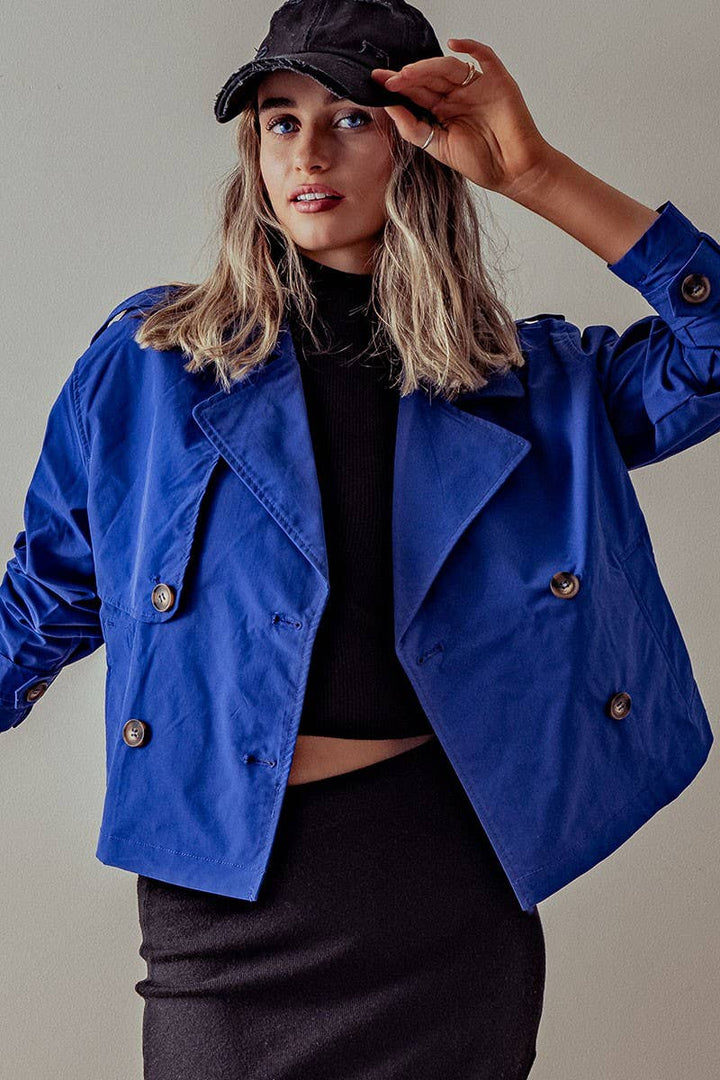 DOUBLE BREASTED CROPPED JACKET: CAMEL