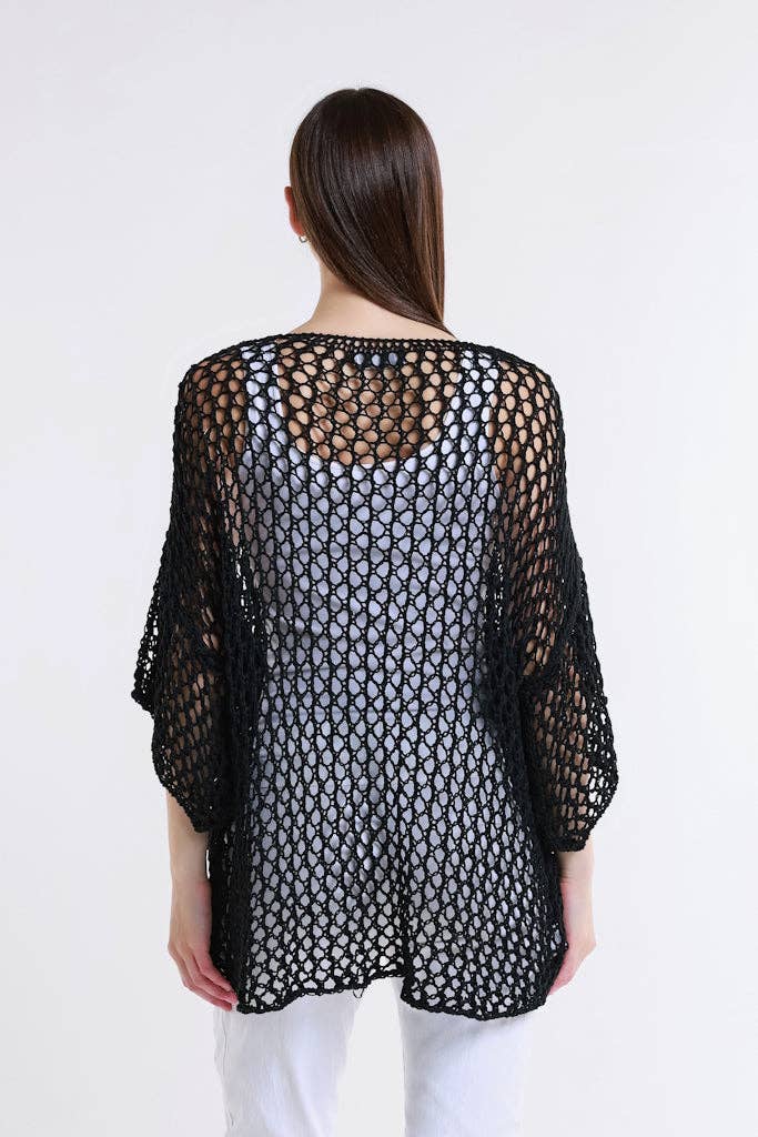Daisy Open Knit Sweater (BSS302D): Black