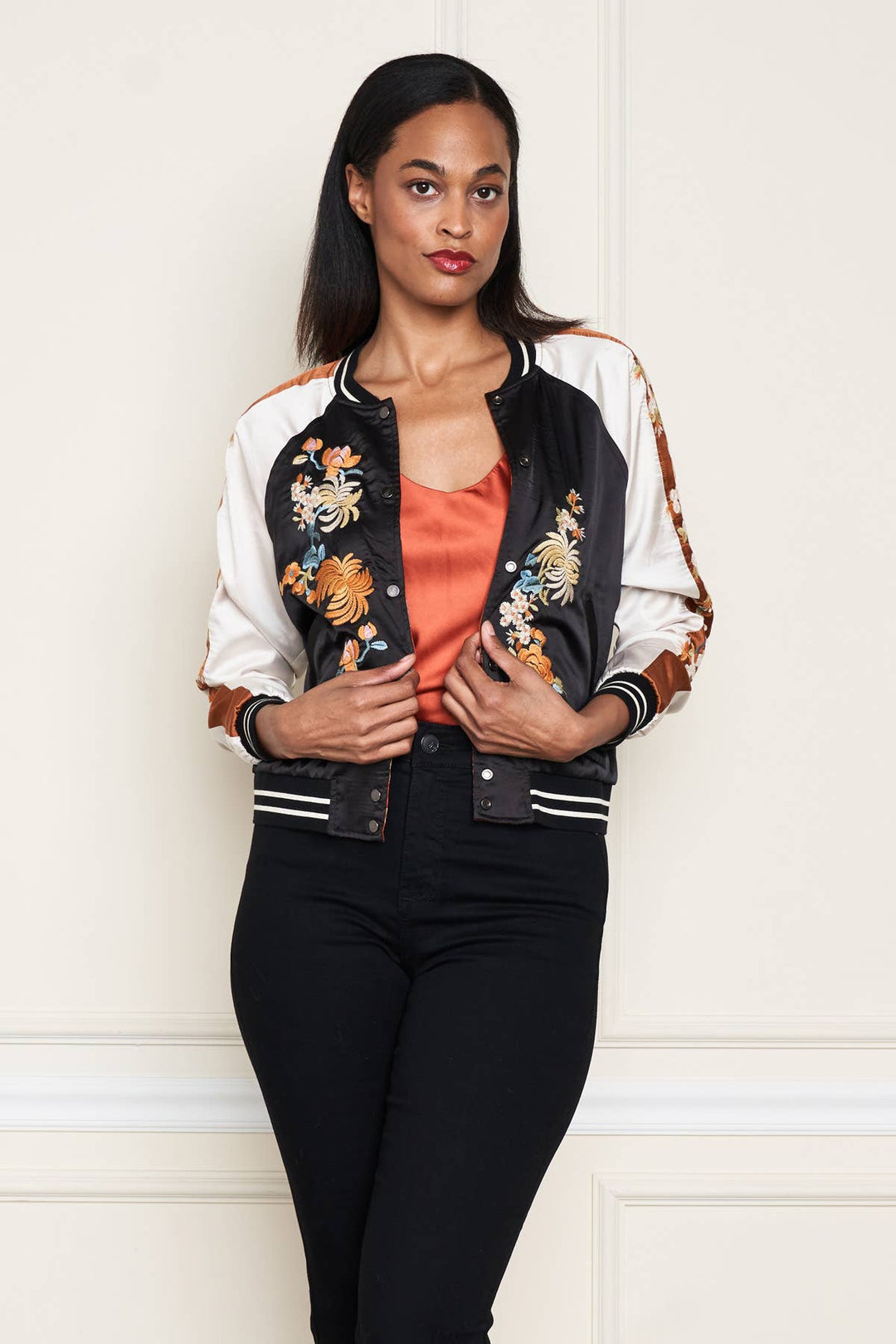 Reversible Satin Rust Jkt: Blk/ S