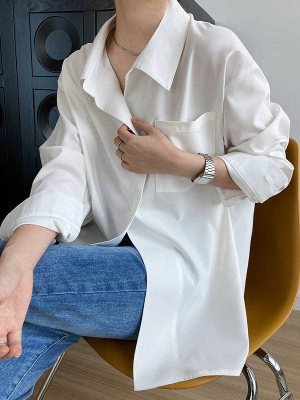 Buttoned Back Blouses: WHITE / L