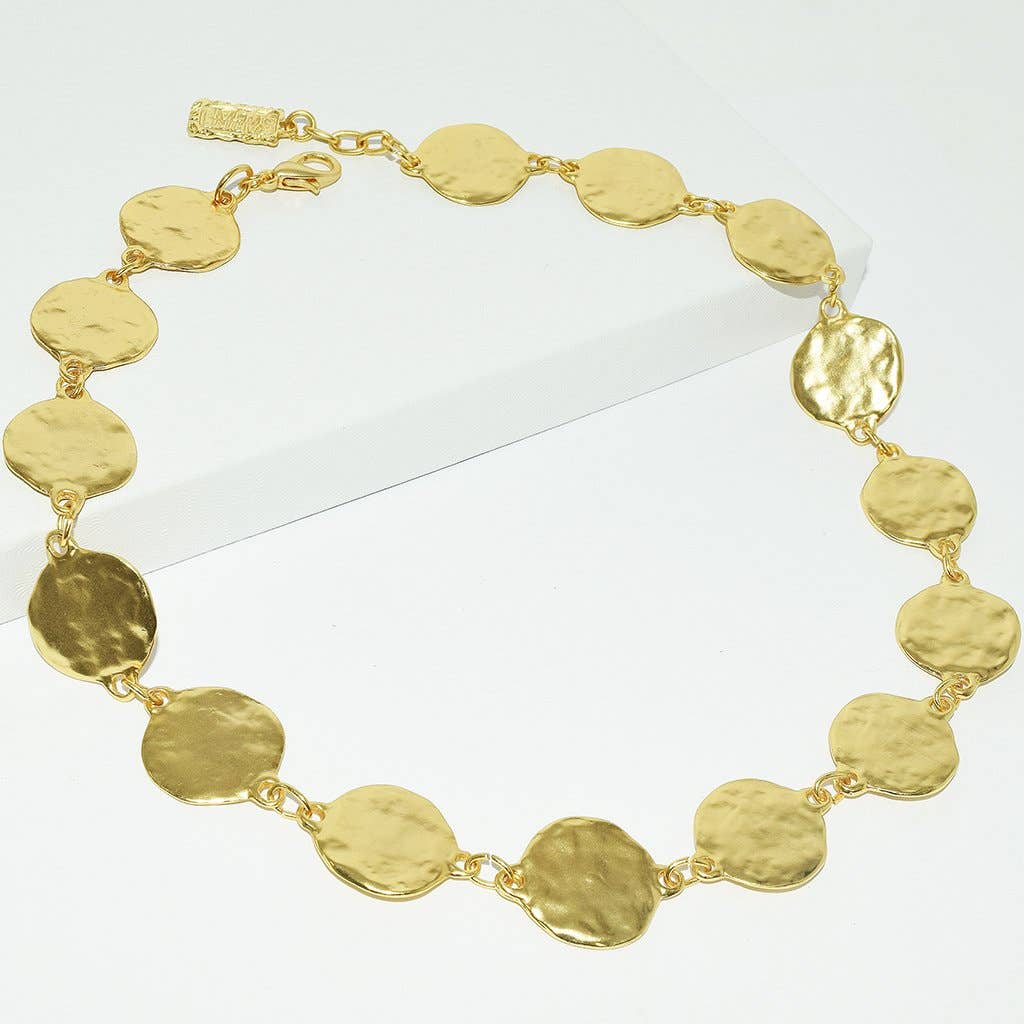 Textured coin layering collar necklace: Silver