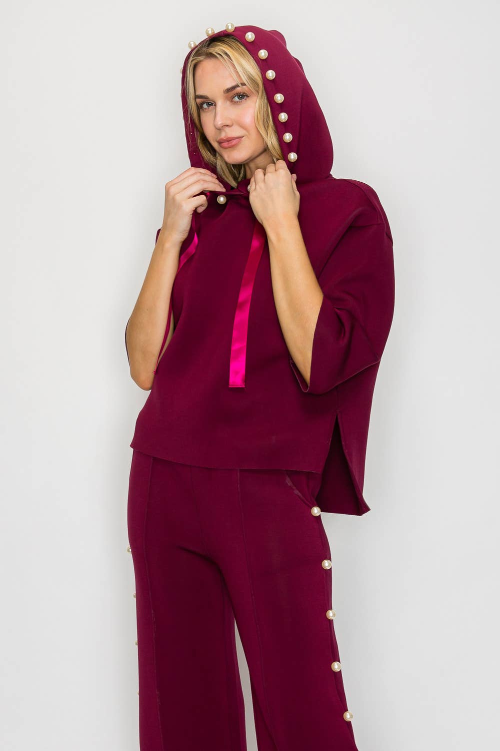 Francine  Scuba Pearl Hoodie: Black/ L