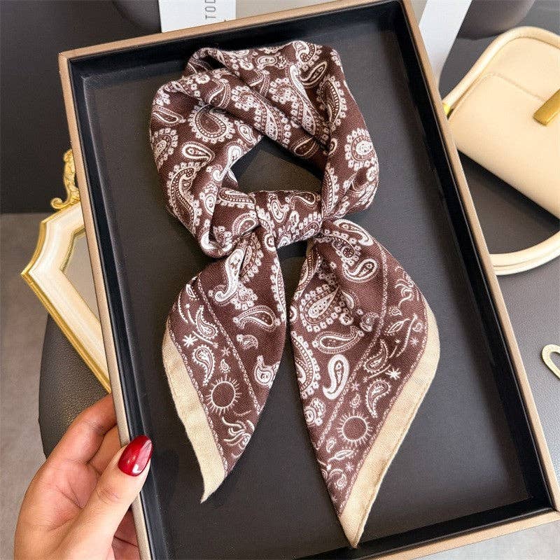 Sheer Trend - Fashion Print Square Scarf: COFFEE