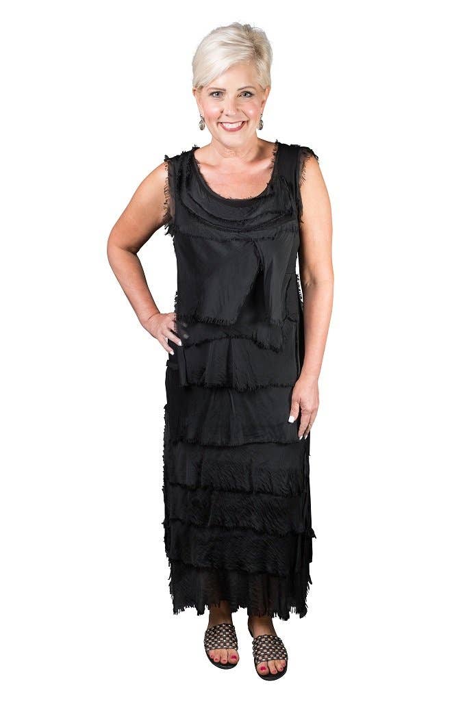 Aleena Silk Maxi Ruffle Dress (DT215):Orchid