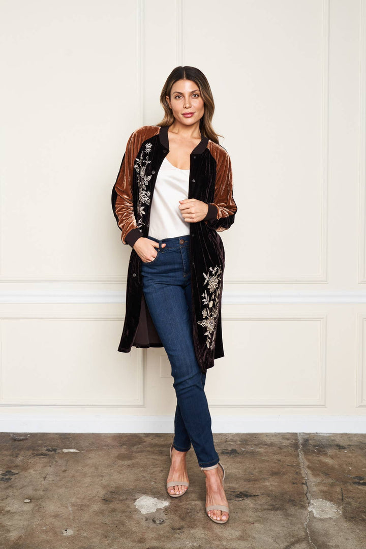 5677-MAD  Velvet Long Duster: Coffee / M