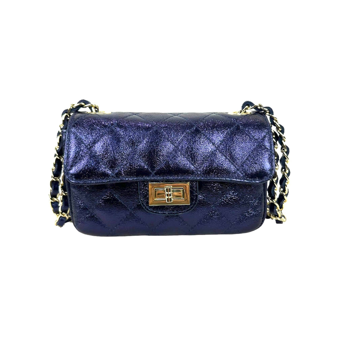 Metallic Italian Leather Bag: Rose