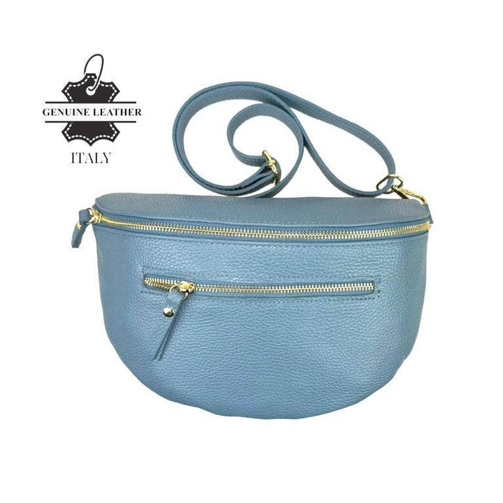 Italian Leather Waist Bag: Dark Silver