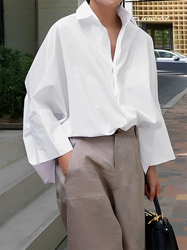 Lapel Collar Blouses WHITE / XL