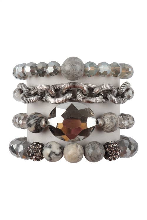 4 LAYERED STACKABLE CHAIN GLASS BEAD STRETCH: Nude