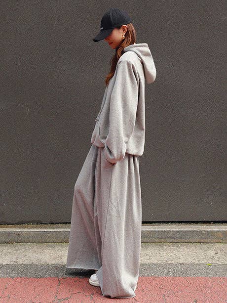 Loose Urban Gray Wide Leg Elastic Waist Pants: LIGHT GRAY / XL