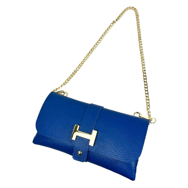 Leather Bag with Chain Handle : Brown