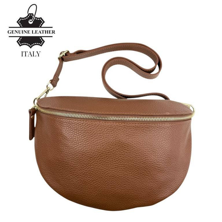 Large Italian Leather Waist Bag: Orange