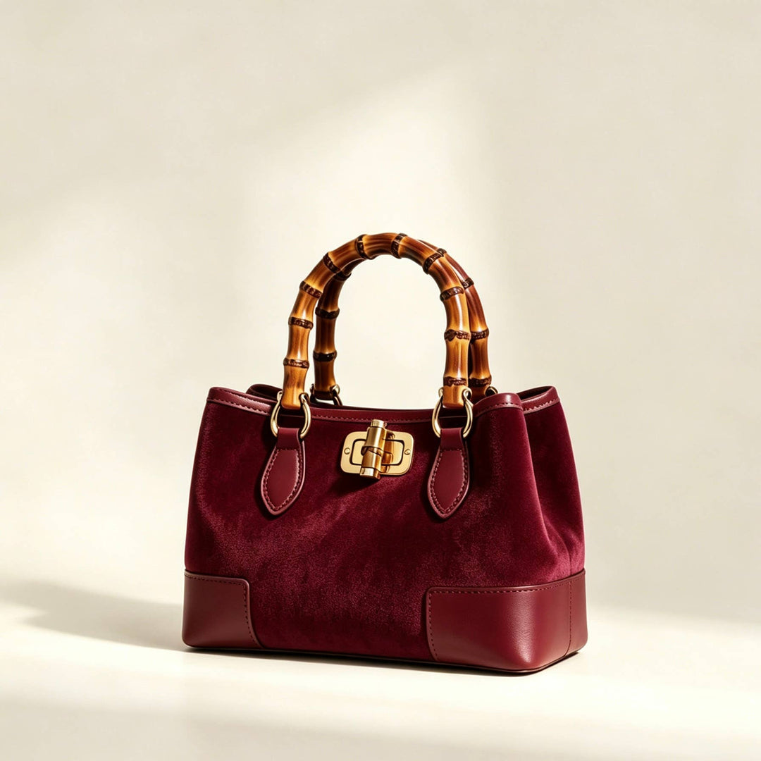 Suede Bag leather bamboo : Borgogna