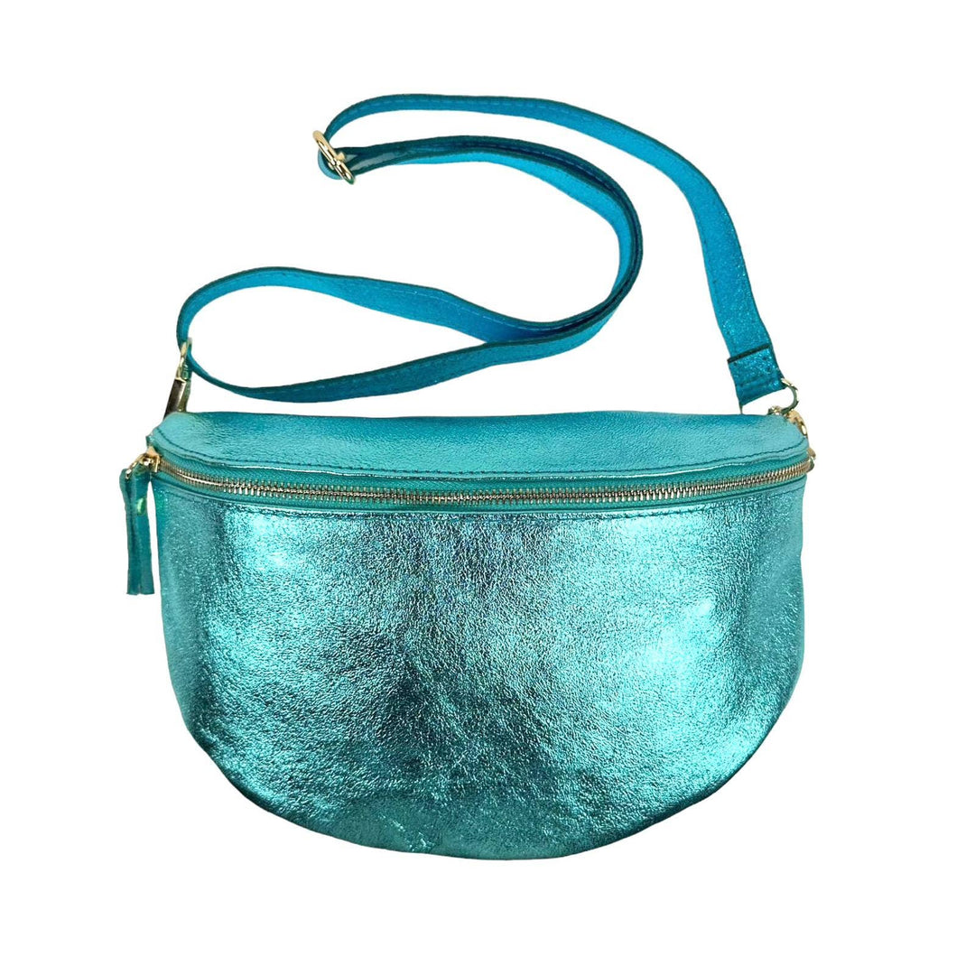 Large Metallic Italian Leather Waist Bag : Rose Gold