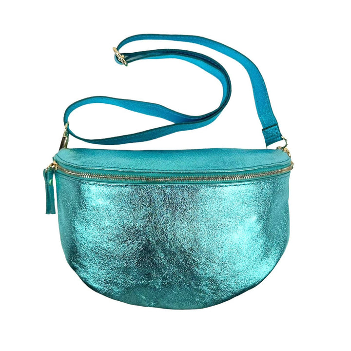 Metallic Italian Leather Waist Bag: Gold