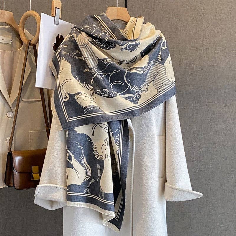 Sheer Trend - Fashion Print Fringed Scarf: Brown