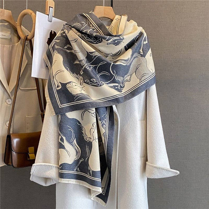 Sheer Trend - Fashion Print Fringed Scarf: Brown
