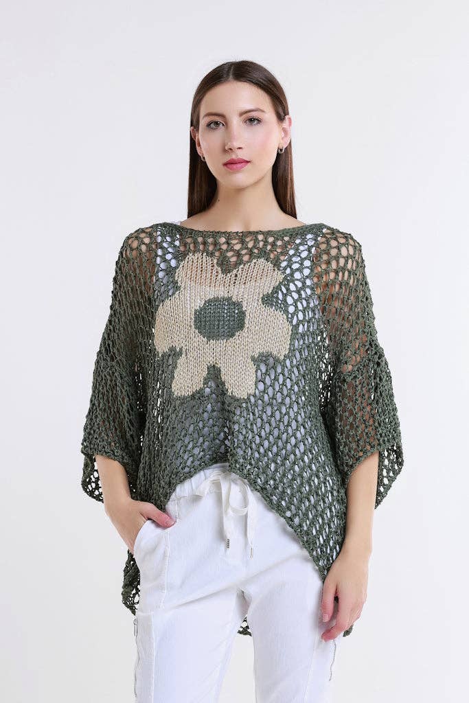 Daisy Open Knit Sweater (BSS302D): Black
