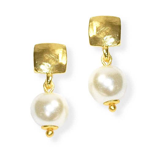 Square Stud & Pearl Drop Earring