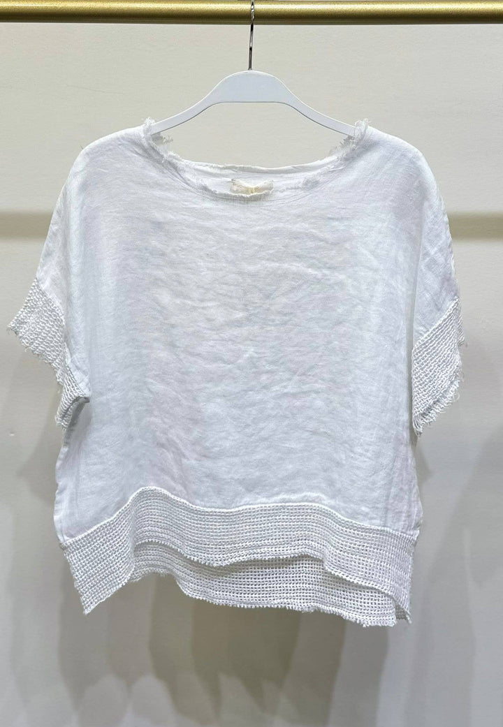 NECK LINEN TOP: White / M